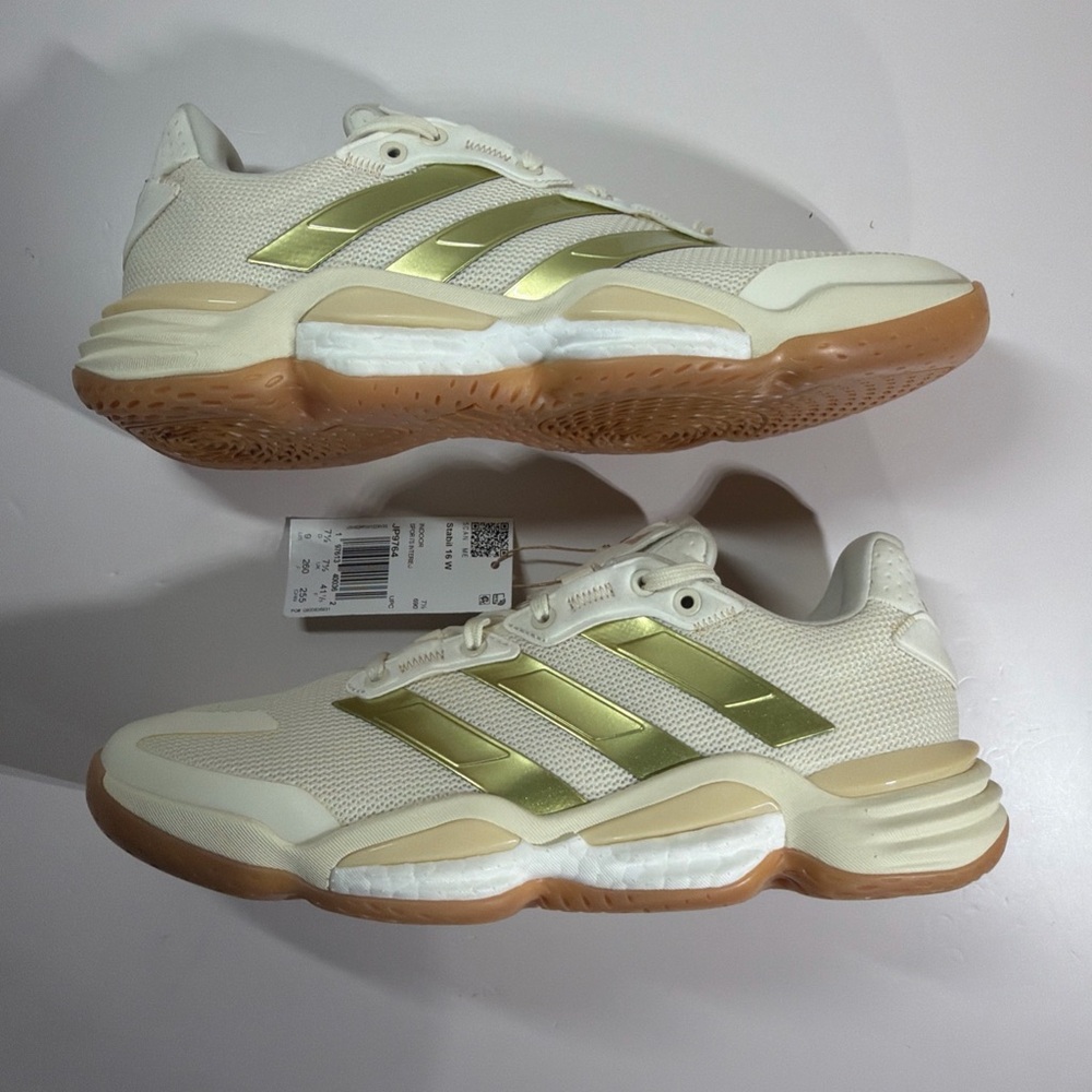 Adidas Stabil 16 Indoor Sneakers Off White Gold W Women Sz. 9 JP9764 New No Box